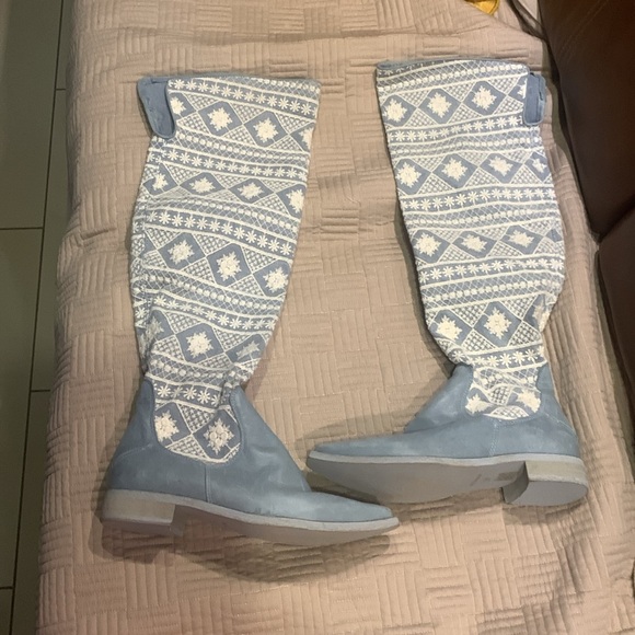 NWOT Free People Bren Denim & Crochet Tall Boot in Calm Waters Size 7 - Picture 10 of 11